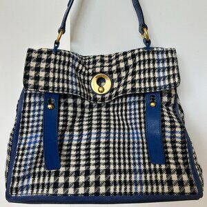 Authentic YSL Muse Two Houndstooth Leather Top Handle Bag